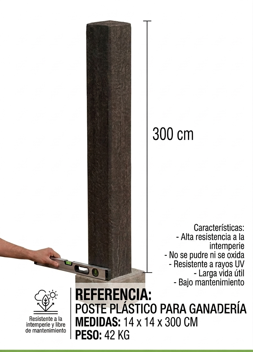 Poste plástico para ganadería 14 x 14 x 300