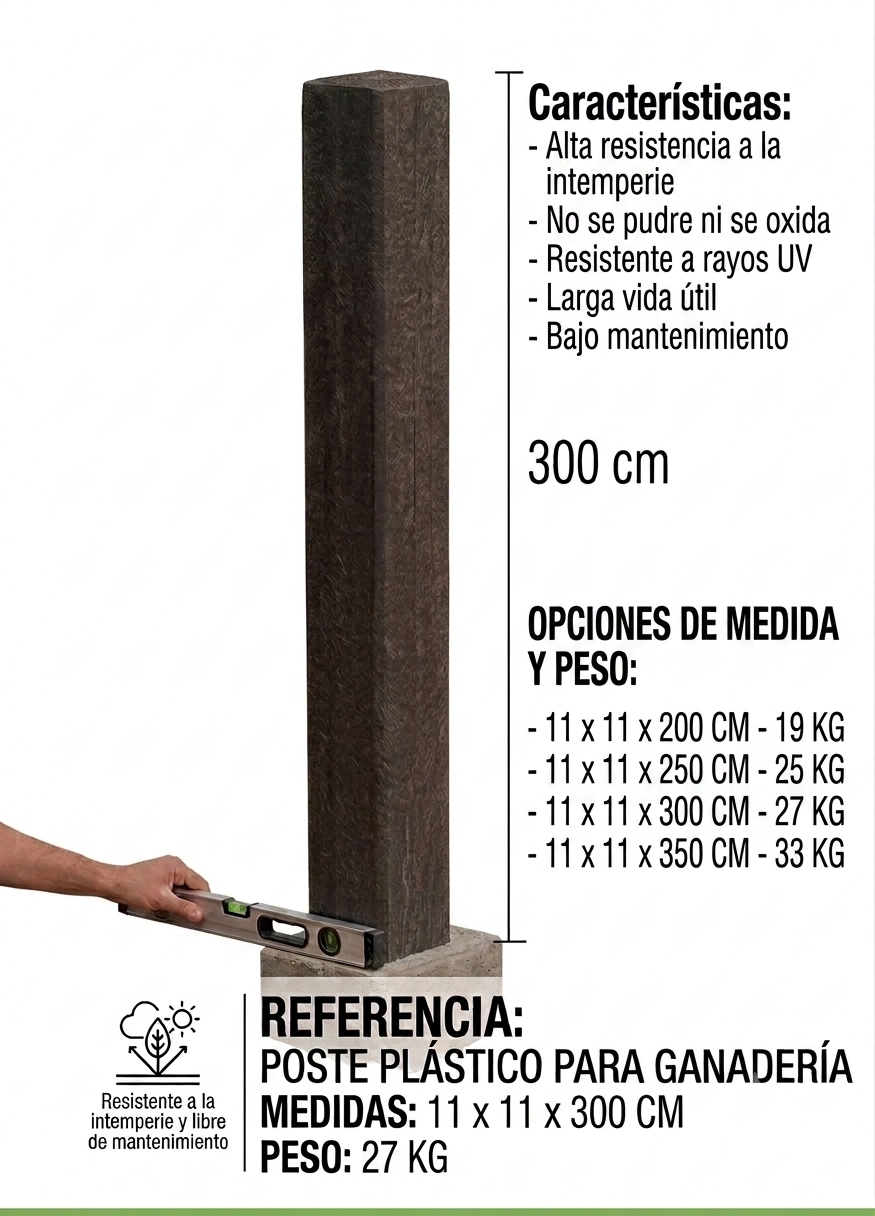 Poste plástico para Ganadería 11 x 11 x 200 | 11 x 11 x 250 | 11 x 11 x 300 | 11 x 11 x 350